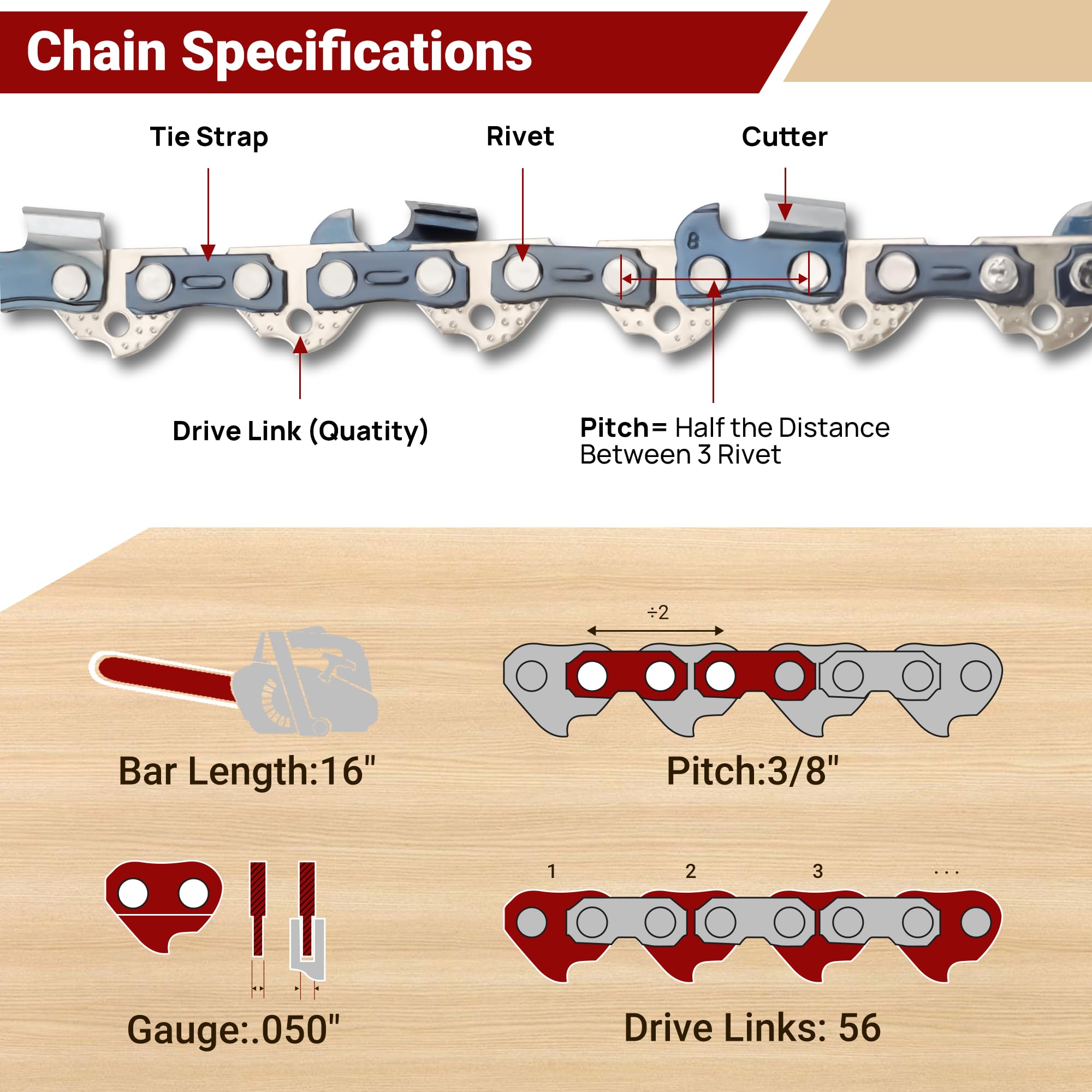 Amazon.com: PETOX 3-Pack 16 Inch Chainsaw Chain 56 Drive Links, 3